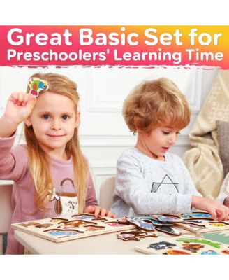 3xSET Wooden Animal Peg Puzzles for Toddlers Ages 1-3-5