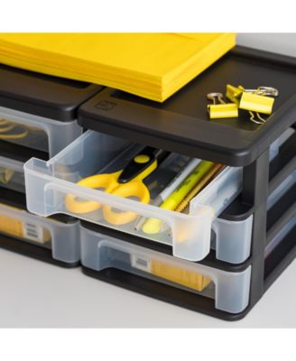 Small 3-Drawer Plastic Desktop Organizer, 2 Pack, Stackable Office School Stationery Makeup Bathroom Utility Medical Supplies, Black