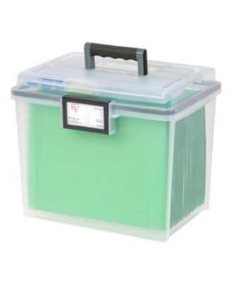 USA 19 Qt. WEATHERPRO Plastic Office Storage Portable Letter Size File Box with Organizer-Lid and Seal and Secure Latching Buckles, Clear