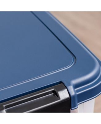 USA 40 Lbs / 45 Qt WeatherPro Airtight Pet Food Storage Container with Attachable Casters, For Dog Cat Bird and Other Pet Food Storage Bin, Keep Fresh, Translucent Body, Easy Mobility, Navy