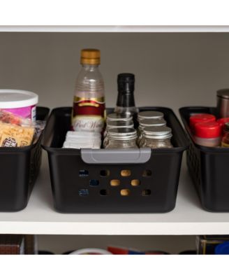 USA Small Plastic Storage Basket, 12-Pack, Shelf Basket Organizer for Pantries Kitchens Cabinets Bedrooms, Black