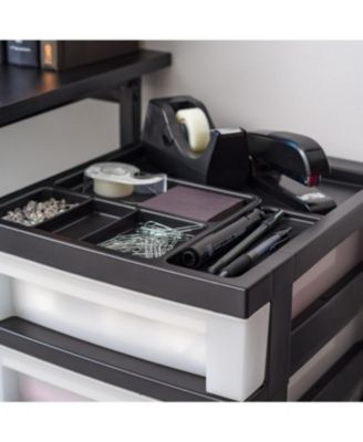 USA Craft Plastic Organizers and Storage, Storage Drawers for Classroom Supplies, Storage Organizer for Art Supplies, Drawer Top Organizer for Small Parts, 3 Drawer, Black/Pearl