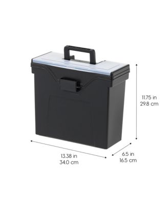 File Box Slim Portable File Organizer Plastic File Box for Letter File w/ Organizer-Lid, BPA-Free Plastic Storage Organizer with Secure Buckle and Handle, Black 4 Pack