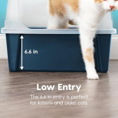 USA Extra Large Open Top Cat Litter Box with Scatter Shield, Sturdy Easy to Clean Open Air Kitty Litter Pan with Tall Spray, Navy