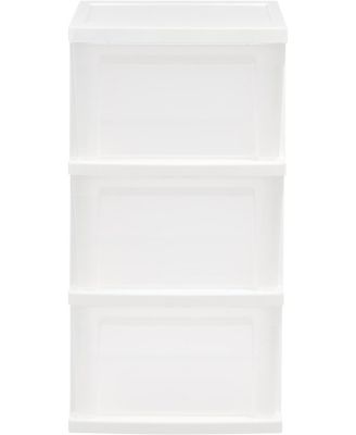 USA 3-Drawer Plastic Storage Dresser, 2-Pack, Standing Organizer Storage Container Bin with Drawers for Clothes Crafts Classroom, White/Clear