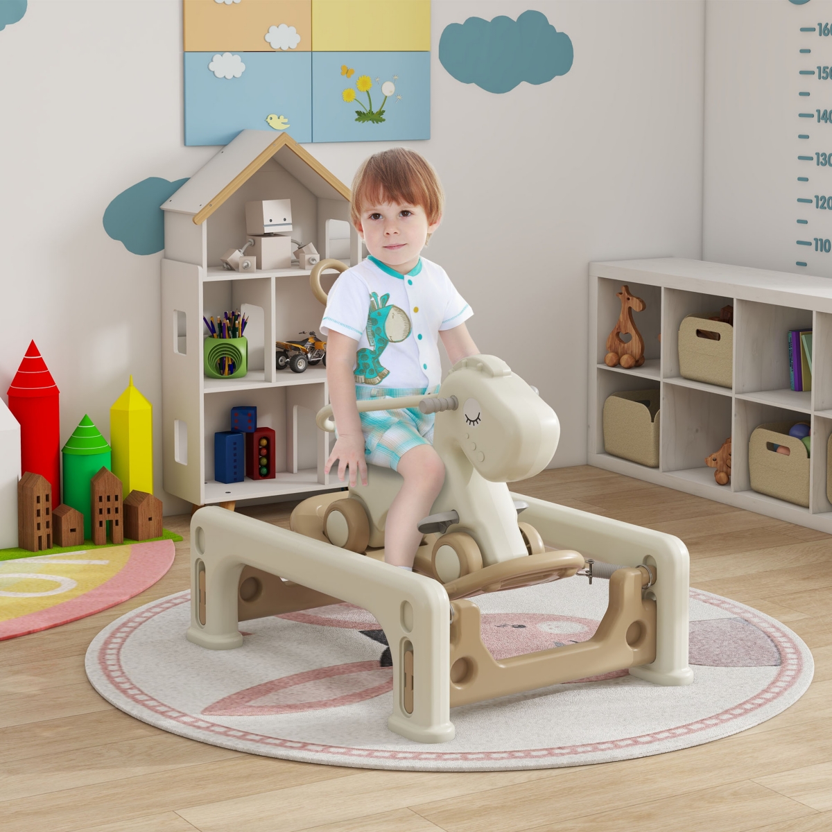Qaba 5 in 1 Rocking Horse for Toddlers 1-6 Years w/ Balance Board