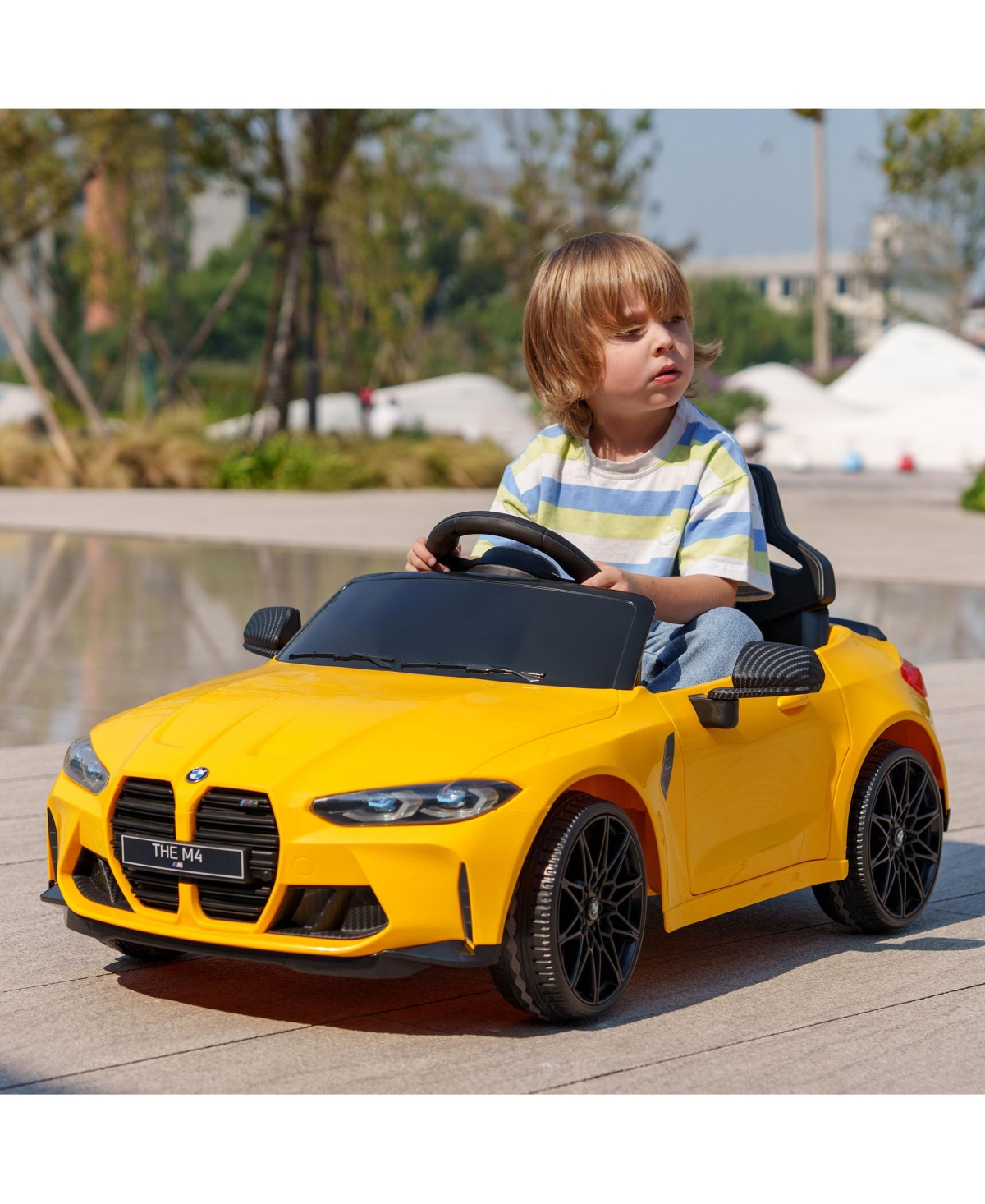 Qaba Bmw M4 Licensed 12V Ride on Car with Handle Attachment,- Yellow