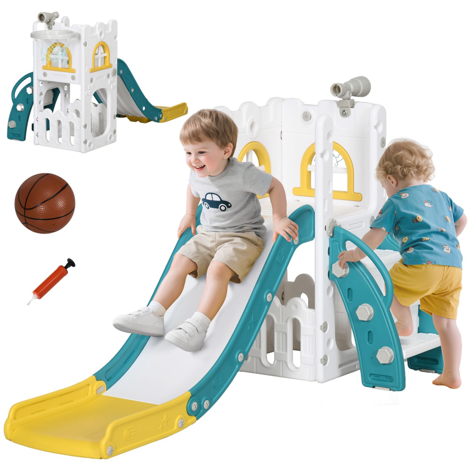 5 in 1 Toddler Slide with Basketball Hoop for 1-3 Years Olds,