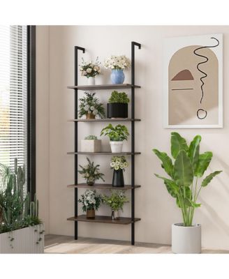 2 PCS 5 Tier Ladder Shelf 71'' Wall-Mounted Bookshelf Display Storage Organizer