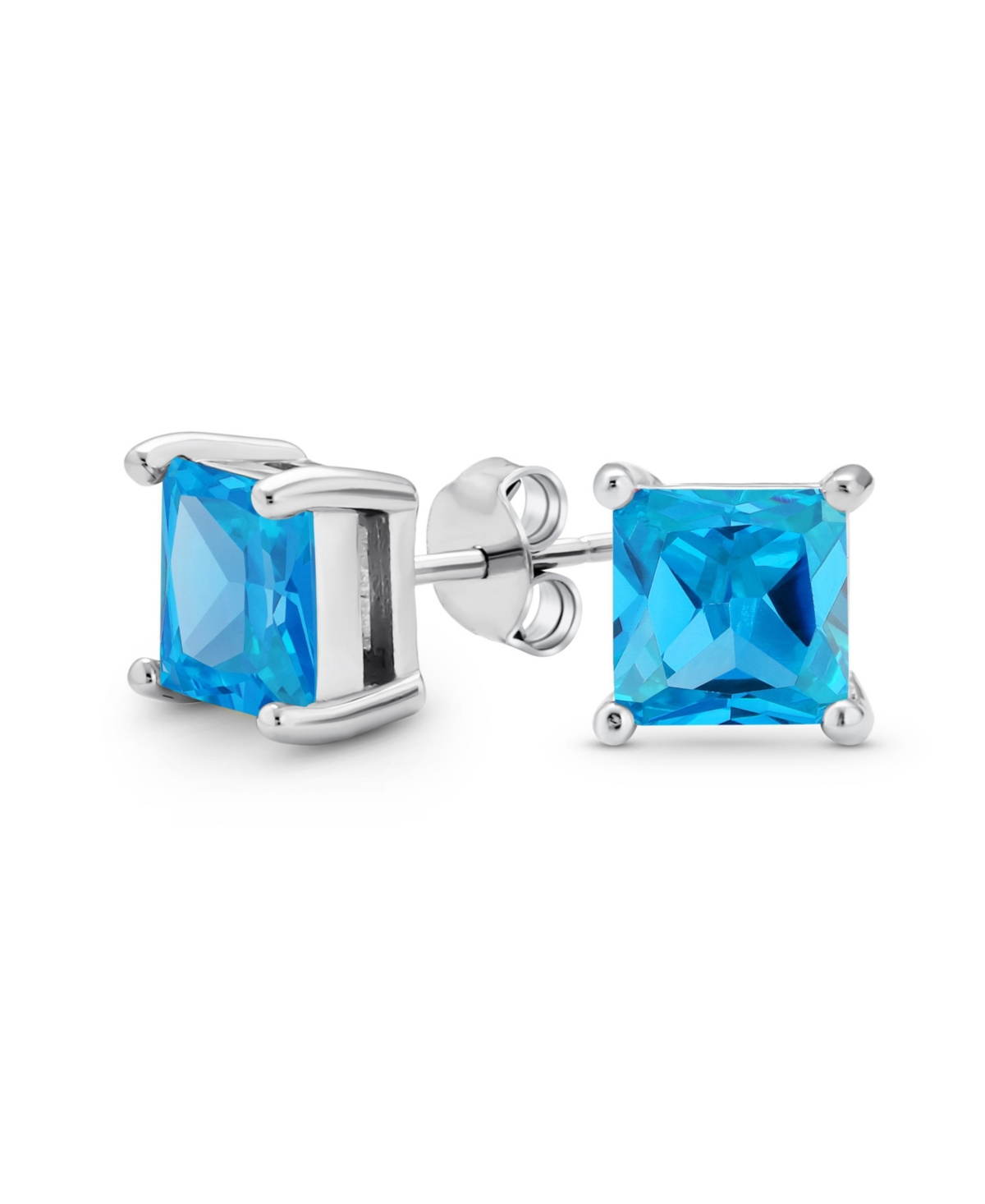 2CT Red Square Cubic Zirconia Princess Cut Aaa Cz Stud Earrings For Women .925 Sterling Silver Simulated Ruby - Silver green