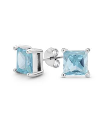 2CT Square Cubic Zirconia CZ Stud Earrings Sterling Silver 7MM