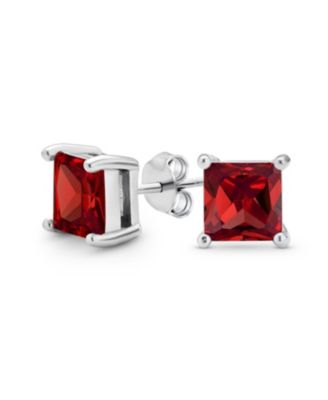 2CT Square Cubic Zirconia CZ Stud Earrings Sterling Silver 7MM