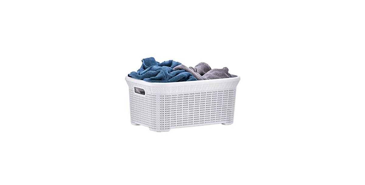 40 L Laundry Basket, Knit Design, Cream - White