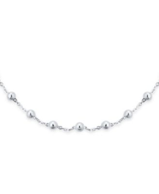 Dainty Sterling Silver Petite 3MM Round Bead Station Ball Necklace Shiny