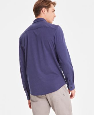 Men's Classic-Fit Heathered Jersey-Knit Button-Down Shirt, Created for Macy's 