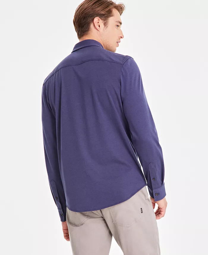 Men's Classic-Fit Heathered Jersey-Knit Button-Down Shirt - thumbnail 8