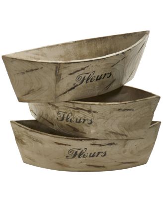 5 Inch Wood Planter Set of 3 White Washed Decorative Planters