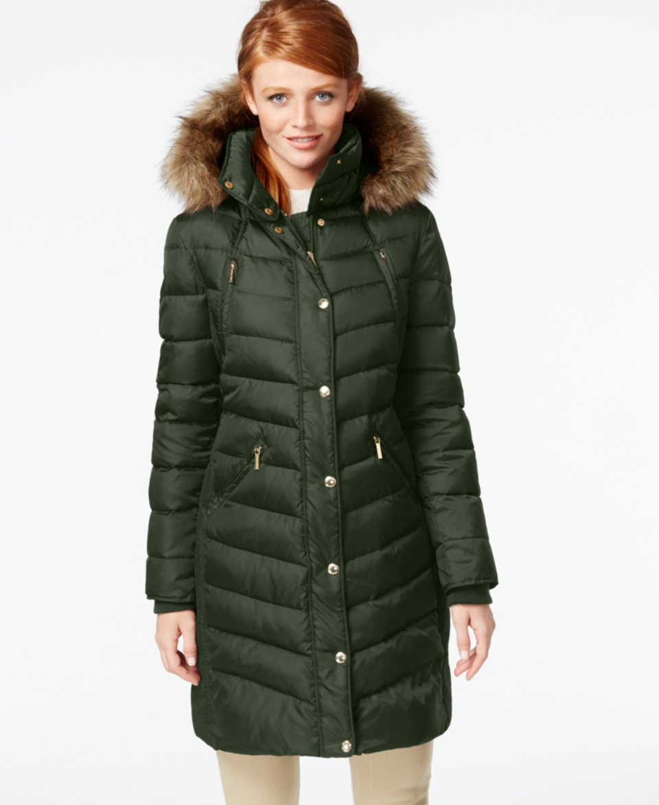 MICHAEL Michael Kors Hooded Faux Fur Trim Down Puffer Coat   Coats