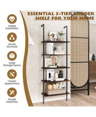 5 Tier Ladder Shelf 71'' Height Wall-Mounted Bookshelf Display Storage Organizer