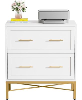 Large, White Engineered Wood, 2-Drawer File Cabinet – Modern Lateral Storage for Letter/Legal/A4, Home or Office Printer Stand.