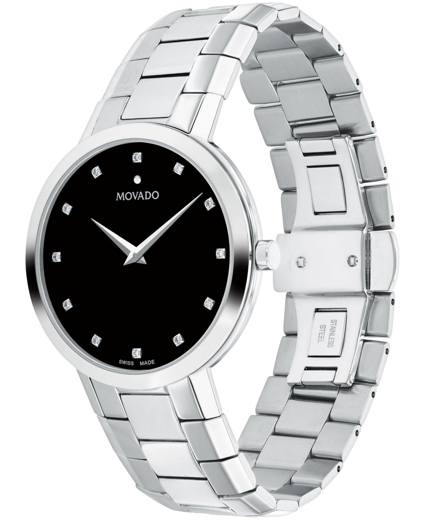 Мужские часы Movado Faceto Swiss Quartz Stainless Steel Diamond Accent Watch 39mm — фото 2