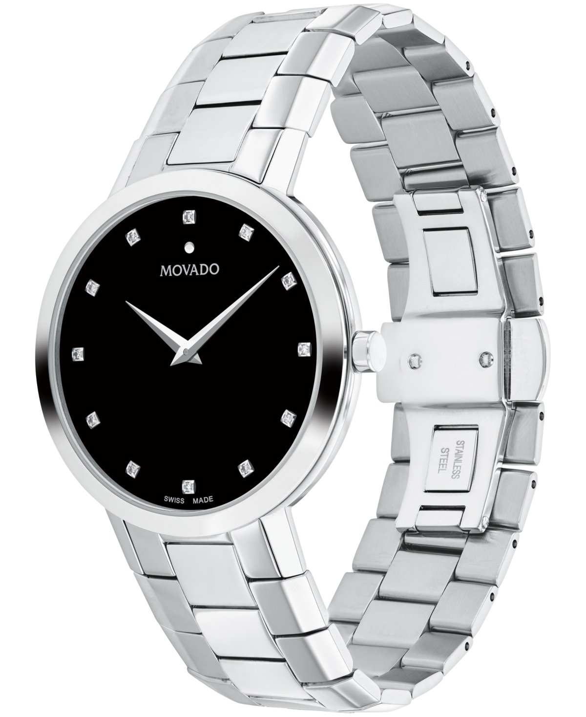 Movado Men's Faceto Swiss Quartz Stainless Steel Diamond Accent Watch 39mm In Silver-tone