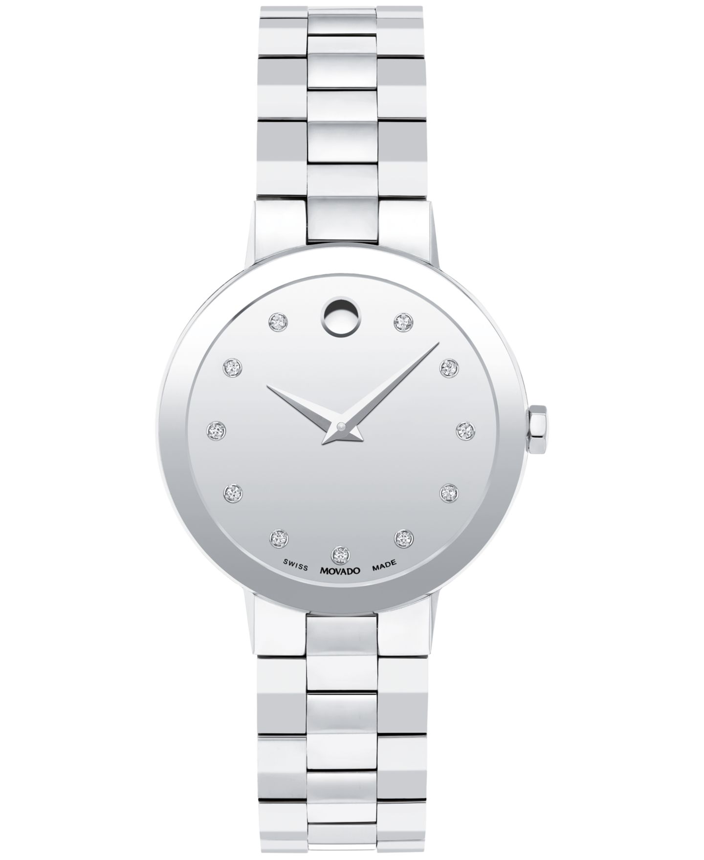 Женские часы Movado Sapphire Swiss Quartz Stainless Steel Diamond Accent Watch 28mm — фото 1