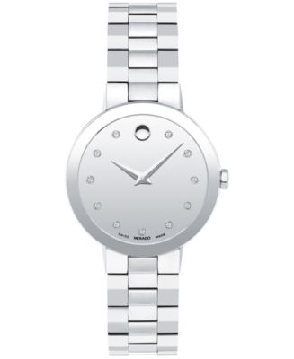 Movado Women's Sapphire Swiss Quartz Stainless Steel Diamond