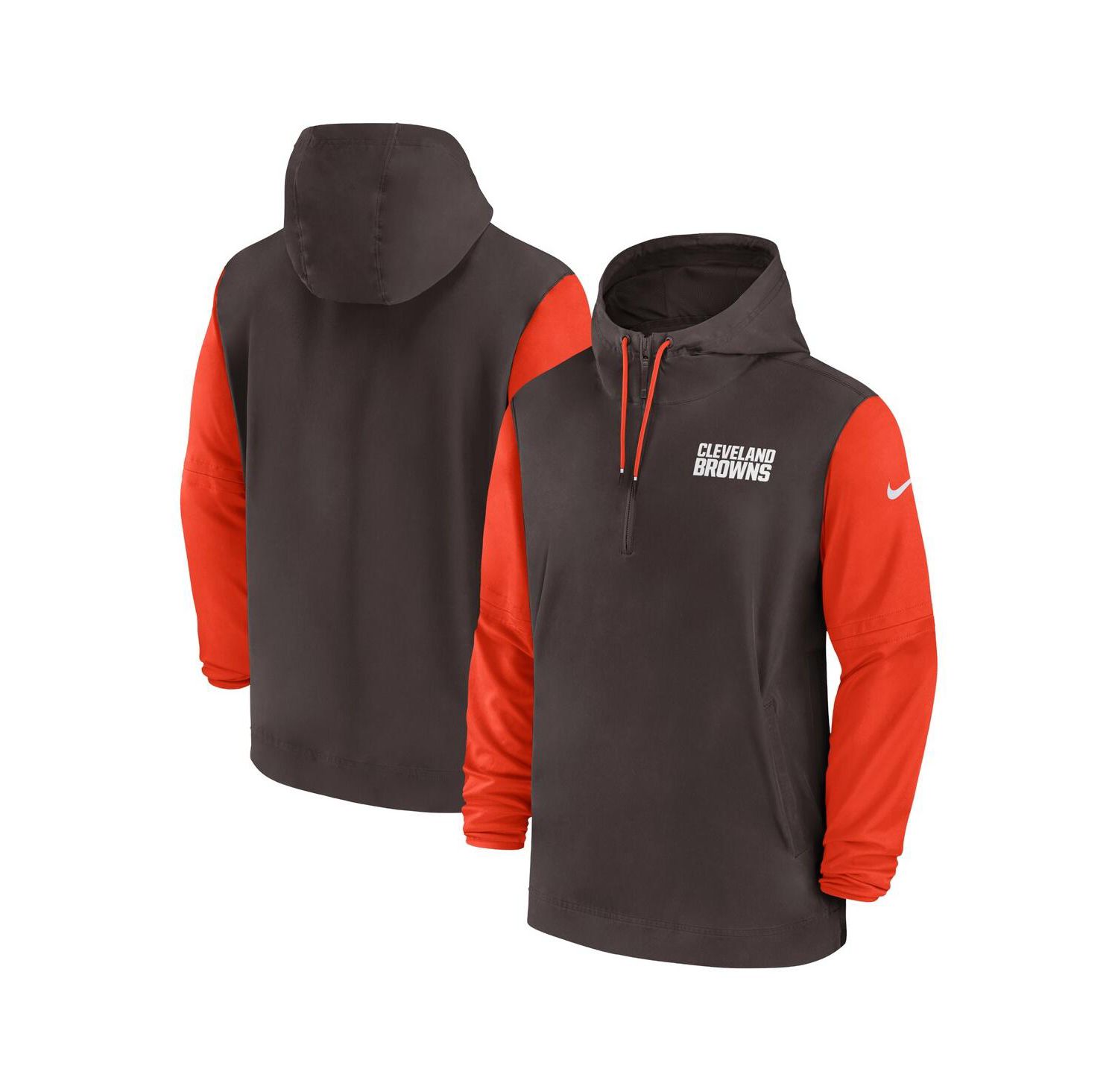Men's Brown/Orange Cleveland Browns 2024/25 Sideline Pre-Game Player 1/2-Zip Hoodie Jacket
