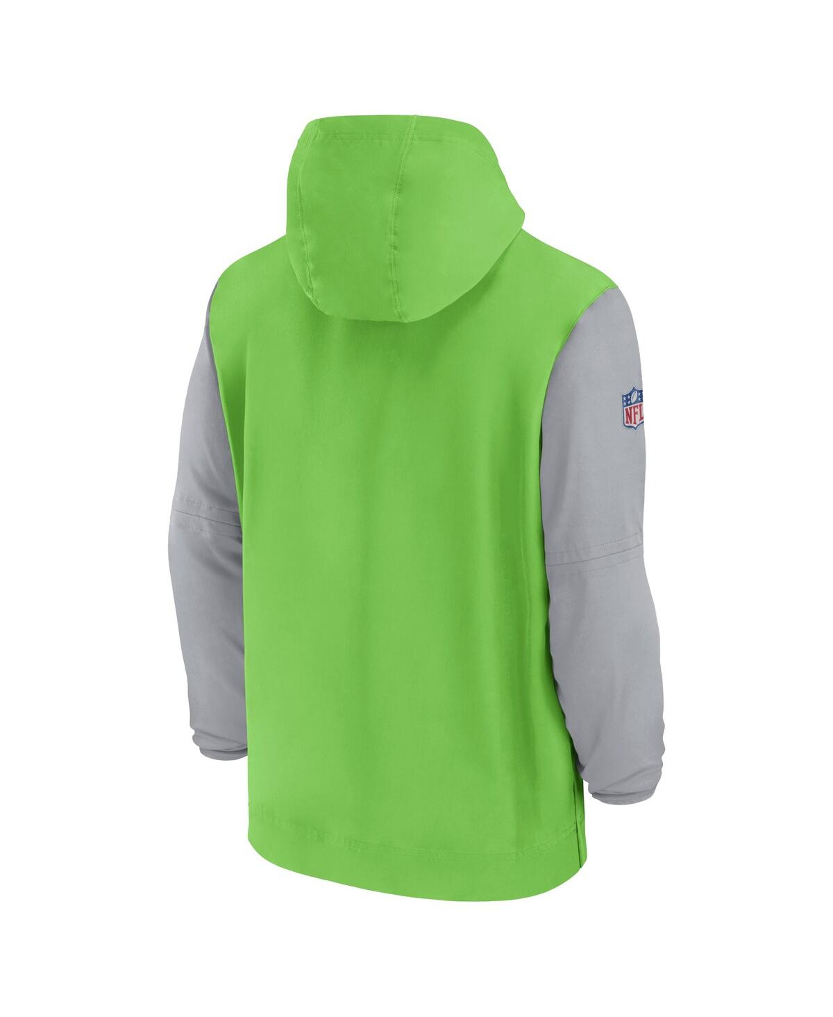 Nike Men'sGray Seattle Seahawks 2024/25 Sideline Pre-Game Player 1/2-Zip Hoodie Jacket - Neon Green, Gray
