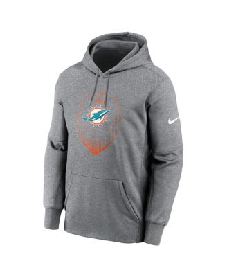 Men's Heather Gray Miami Dolphins Icon Performance Pullover Hoodie