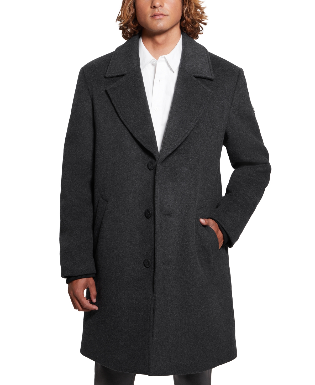 Wool blend overcoat with knit bib inset outlet