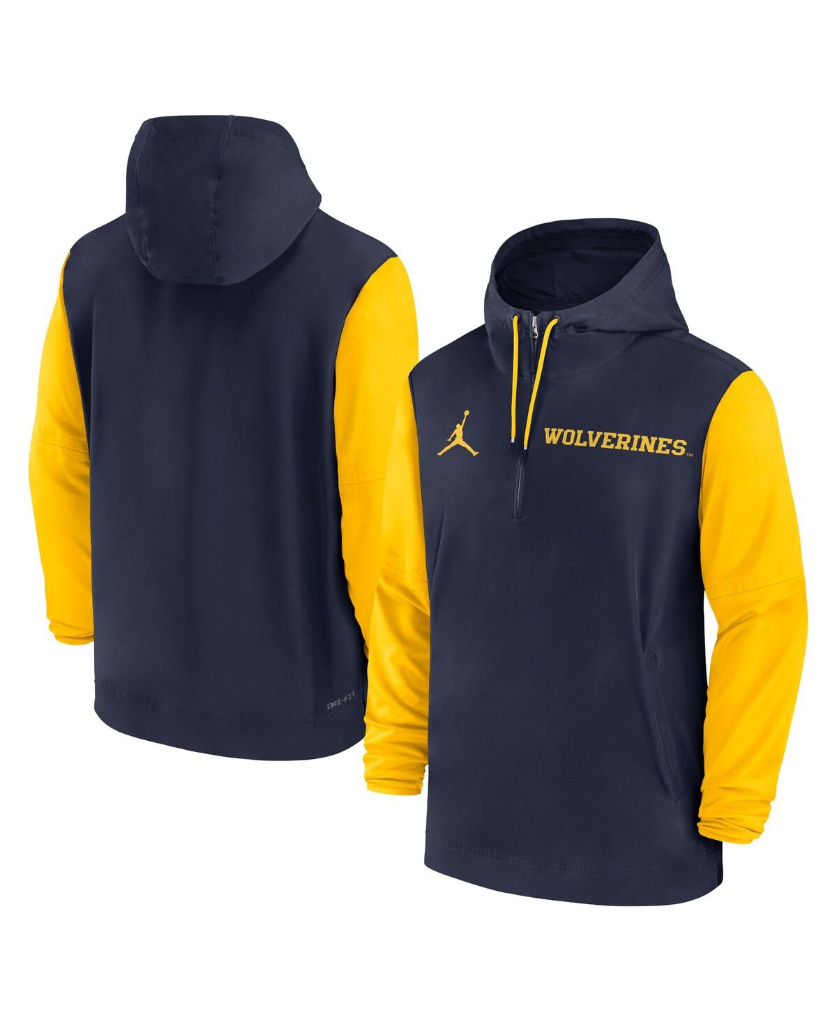Men's Navy Michigan Wolverines 2024 Sideline Pregame Player Half-Zip Hoodie - Navy, Maize