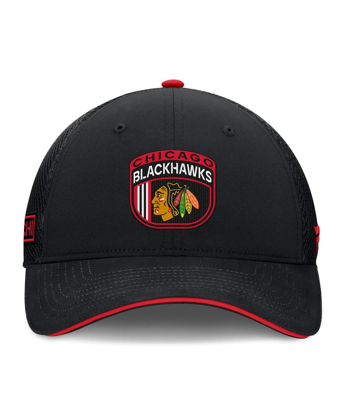 Fanatics Men's Black Chicago Blackhawks 2024 Nhl Draft On Stage Trucker Adjustable Hat In Black,red