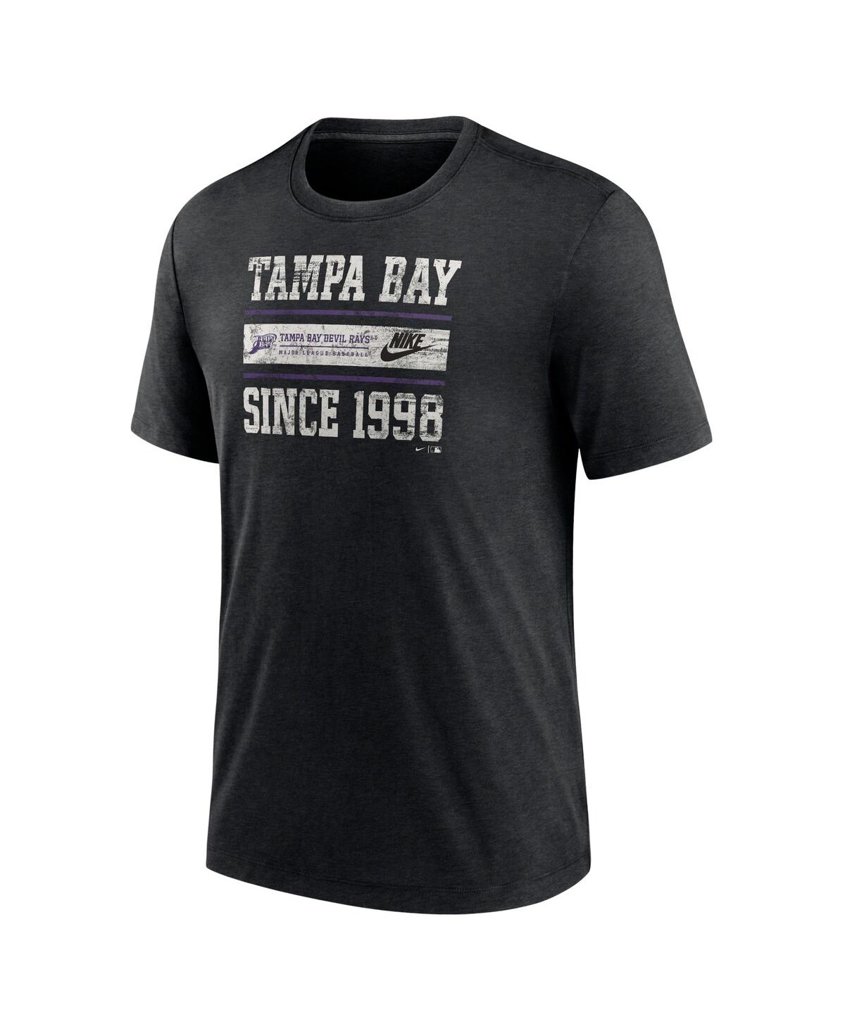Nike Men's Heather Black Tampa Bay Rays Cooperstown Collection Local Stack Tri-blend T-shirt In Heather Black