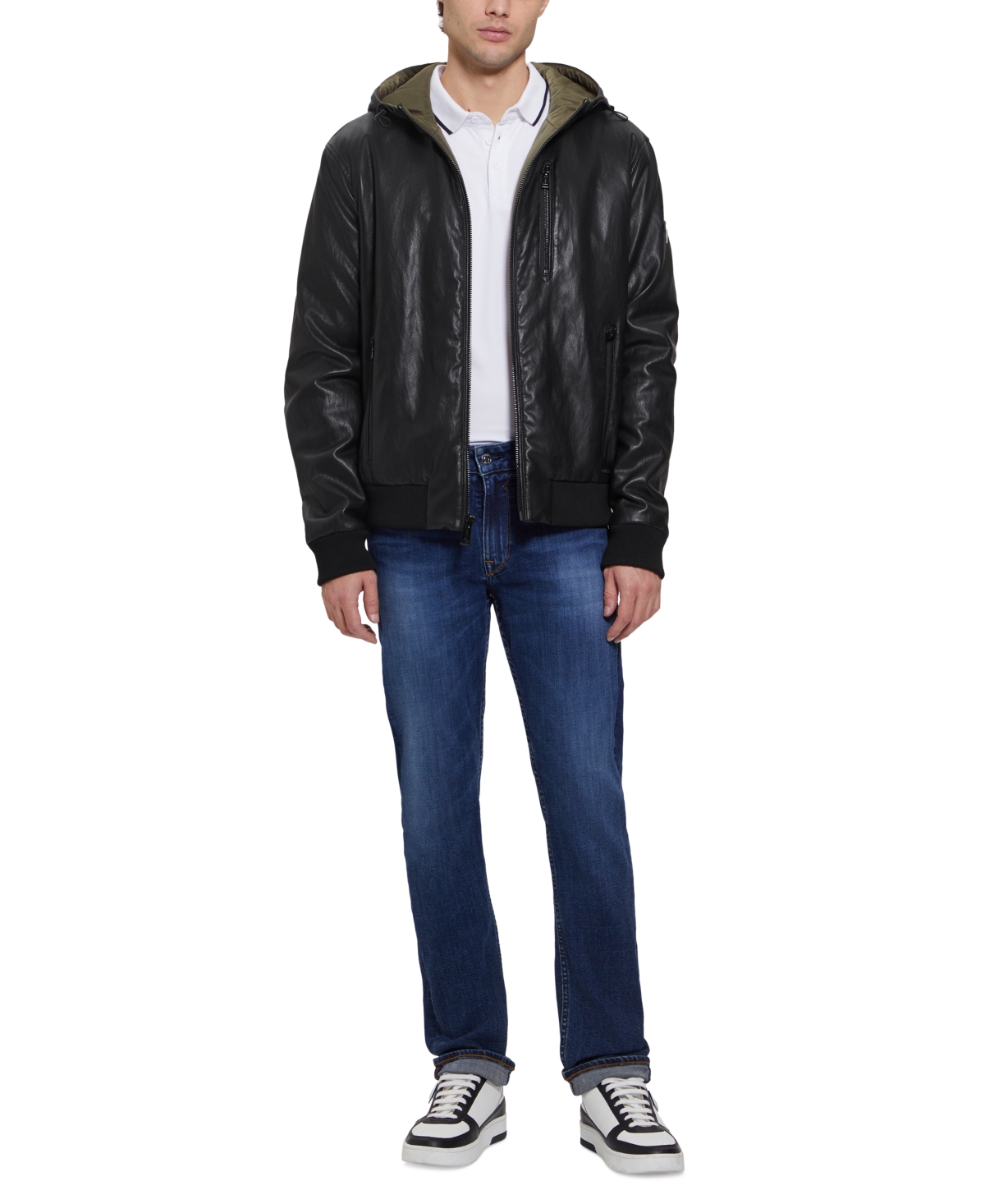 Guess Men's Gary Faux Leather Hooded Jacket In Jet Black