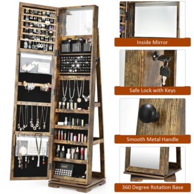 360degree Rotatable Jewelry Cabinet 2-in-1 Lockable Mirrored Organizer