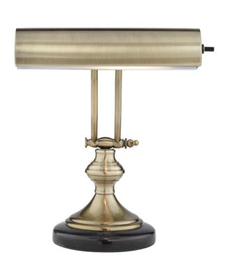 Traditional Piano Banker Desk Lamp Adjustable 12" High Black Marble Base Antique Brass Shade for Office Table