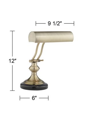 Traditional Piano Banker Desk Lamp Adjustable 12" High Black Marble Base Antique Brass Shade for Office Table