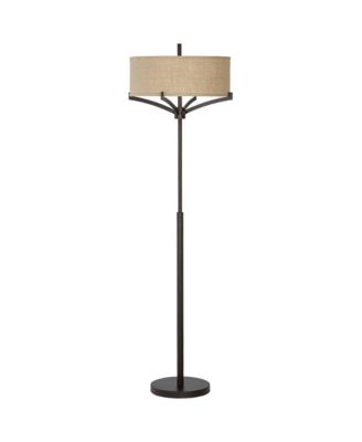 Tremont Modern Mid Century Floor Lamp Standing 62" Tall Deep Bronze Metal Tan Burlap Drum Shade for Living Room Reading Bedroom Office House Home Decor - Franklin Iron Works