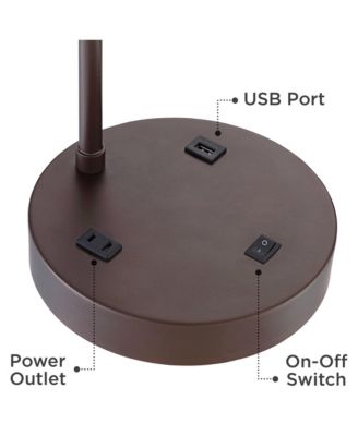 Colby Modern Desk Table Lamp with USB and AC Power Outlet in Base 21" High Bronze Metal Linen Uno Fitter Drum Shade for Living Room Bedroom House Bedside Nightstand Home Office - 360 Lighting