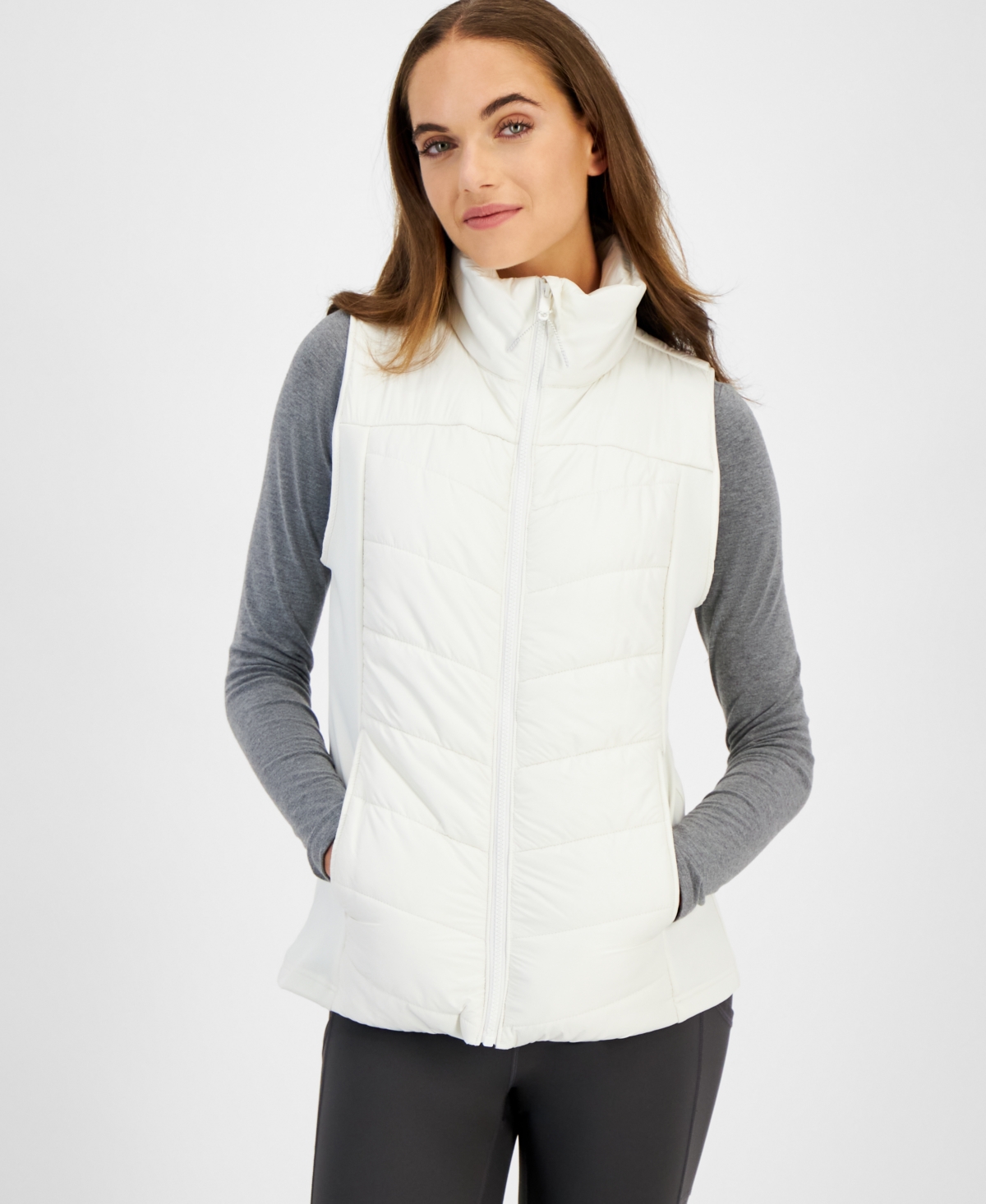 Women's Sleeveless Zip-Front Puffer Vest, Created for Macy's - Tofu