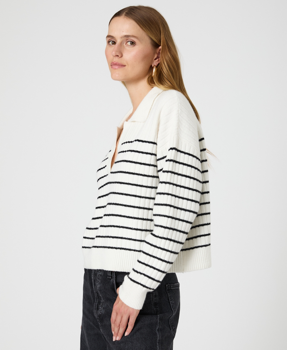 French Connection Vhari Collared Sweater In Winter White,black