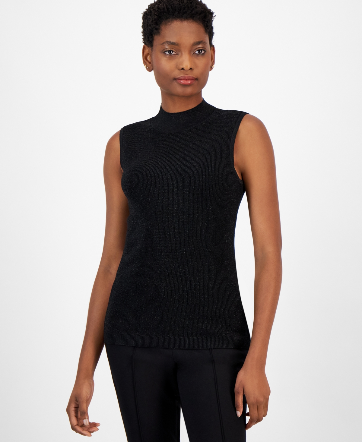 Women's Shimmer Mock-Neck Sleeveless Top - White