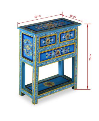 Sideboard with Drawers Solid Mango Wood Turquoise Hand Painted