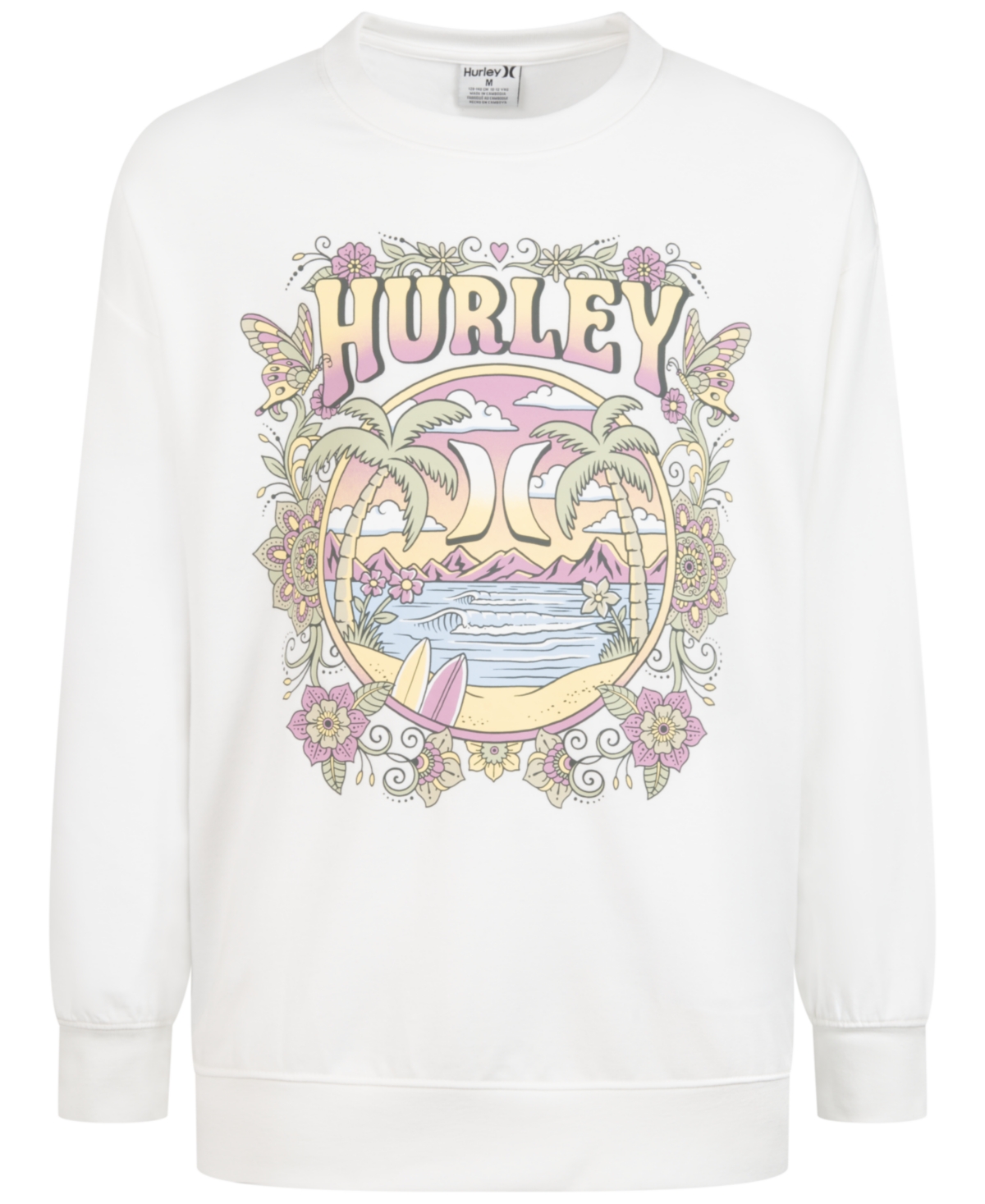Hurley Big Girls Graphic Boyfriend Crewneck Sweatshirt