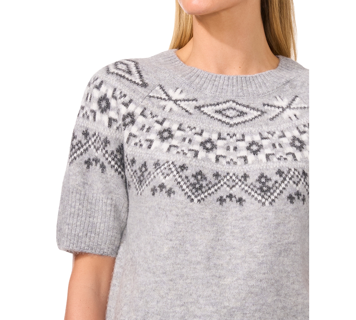 CeCe Women's Short-Sleeve Fair Isle Sweater