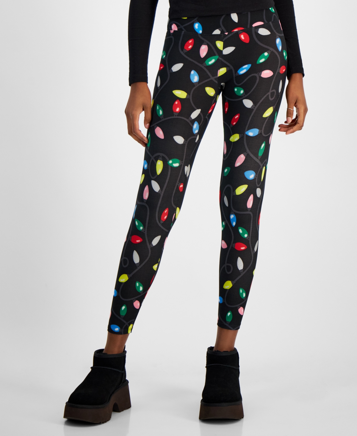 Planet Heart Juniors'Print Holiday Leggings - Glitter Lightbulb