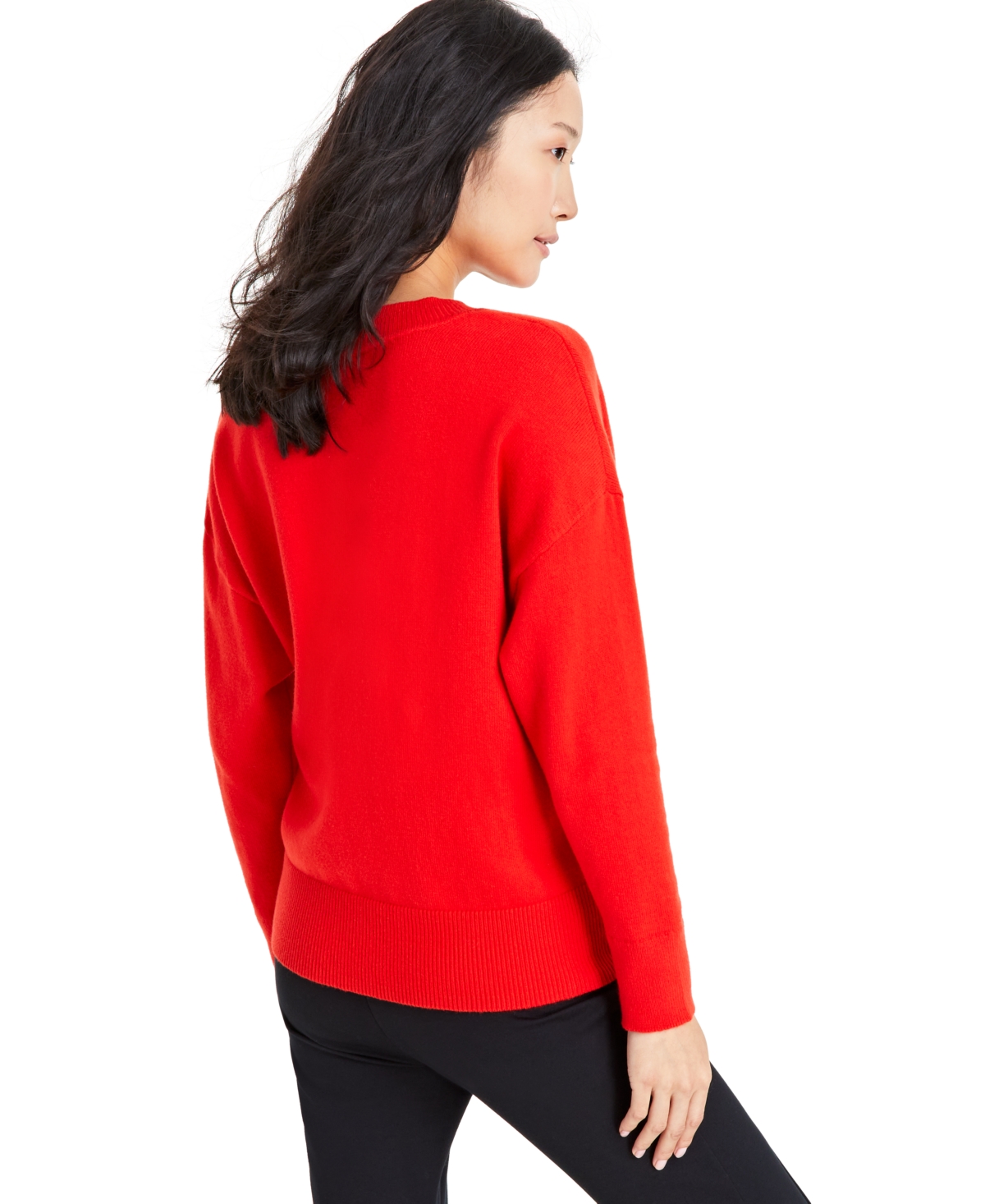 On 34th Women's V-neck Dropped-shoulder Sweater, Created For Macy's In Fiery Red
