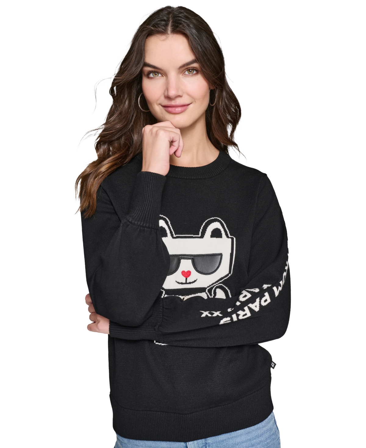 Karl Lagerfeld Paris Women's Petite Choupette Crewneck Sweater